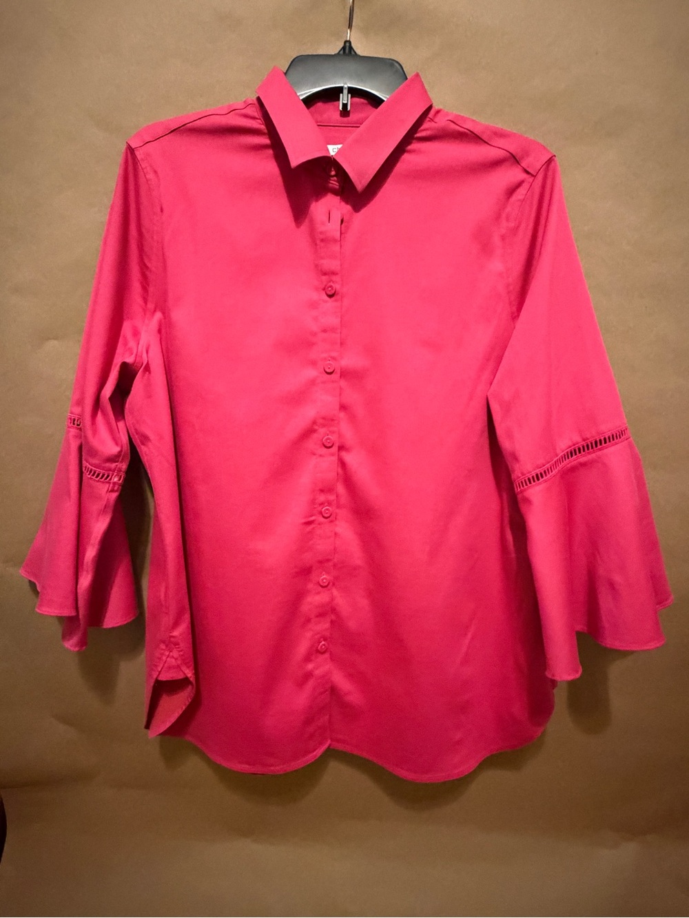 Chico's Bright Pink Button-Down Shirt with Bell Sleeves